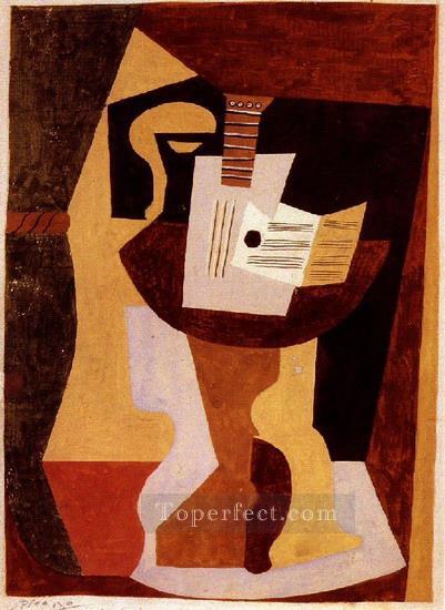 Guitare et partition sur un gueridon 1920 Cubism Oil Paintings